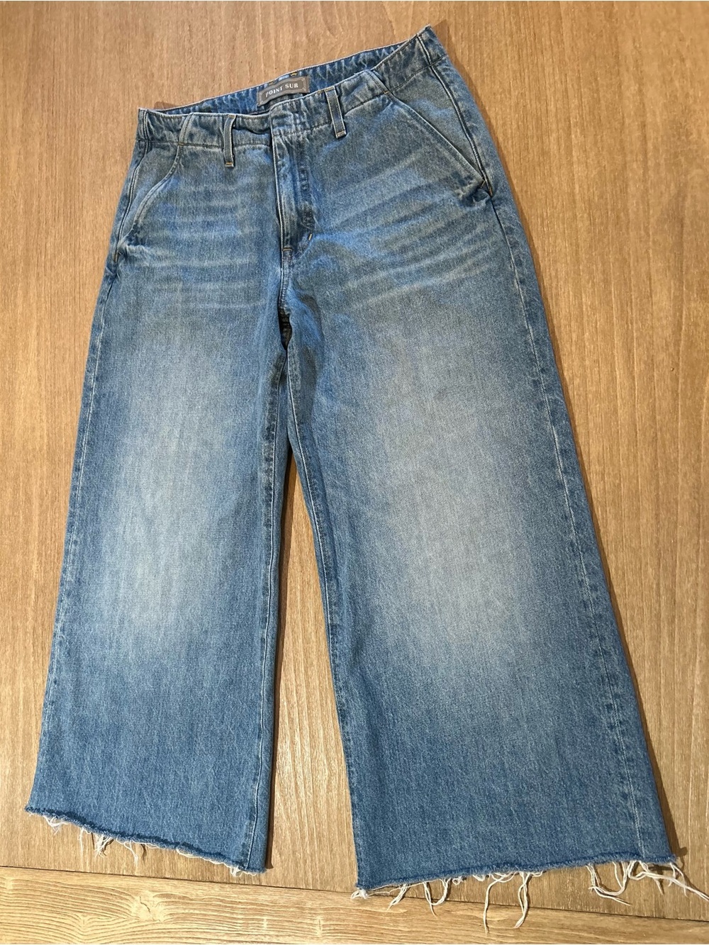 Point Sur J.Crew Wide Leg Jeans Size 27 High Rise Raw Hem Cropped Denim